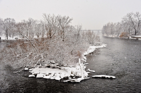 Fox RIver in snowstorm, Geneva, IL, December
