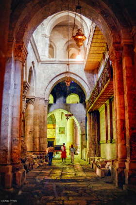 Looking into the Roman Catholic section of the Chiurch of the Holy Sepulchre.